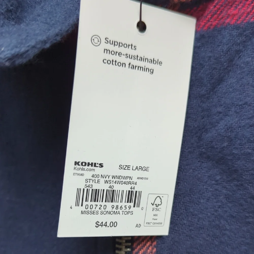 Sonoma Navy and Red Plaid Women's Top
